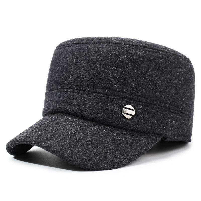Autumn Winter Men's Hat Winter Cotton Ear Protection Wool Flat Cap Middle-Aged Old People's Hat Outdoor Warm Cap