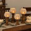 Halloween Party Table Accents Rustic White Pumpkin Tealight Candle Holder Set, Farmhouse Tea Light Distressed Resin Ornaments Holders Decor,