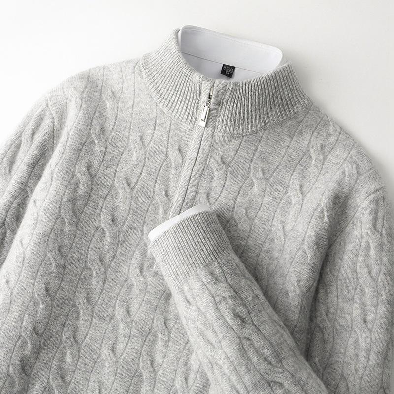 

Men s Half-High Collar Cashmere Sweater - 100% Pure Wool, Zipper Style, Thick Cable Knit Pullover for Autumn/Winter XL