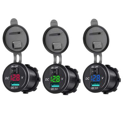 Πρίζα Φορτιστή Αυτοκινήτου USB Quick Charge 3.0 με Διακόπτη LED Βολτόμετρου για Αυτοκίνητο, Σκάφος, ATV