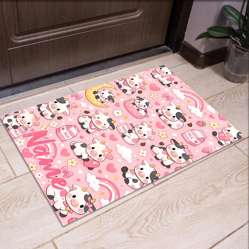 Custom Name Cow Printed Carpet,Rug for Office Chair Living Room Bedroom Kitchen Room Decor Gifts.