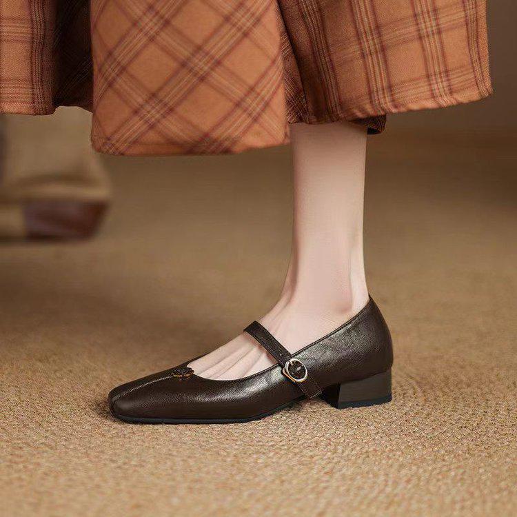 

Женские туфли Мэри Джейн в французском ретро-стиле: Весенний массивный каблук, квадратный носок, одинарный ремешок, мягкая подошва. EU 40