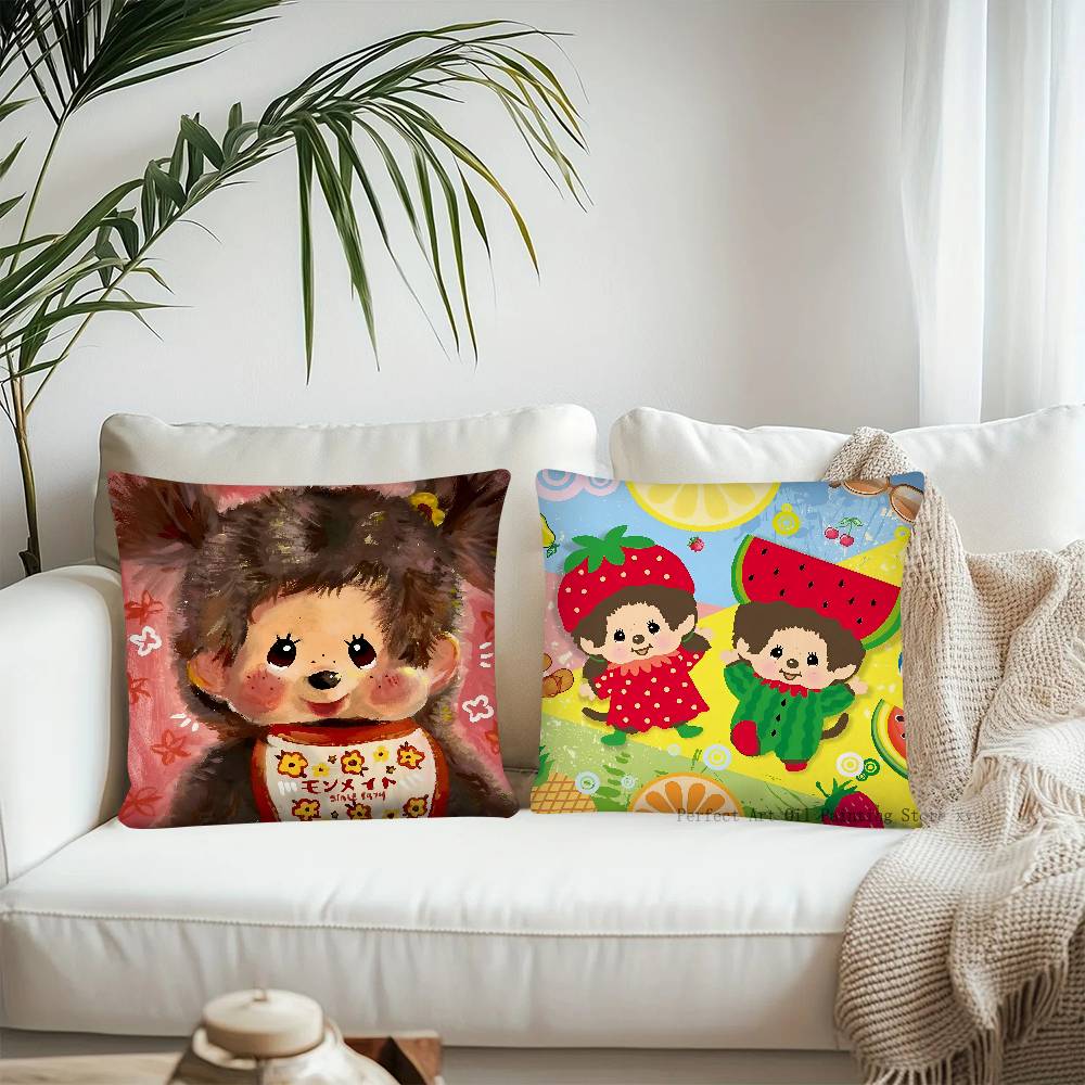 Cartoon Animation M-Monchhichi Pillow Case Fashion Square Pillowcase Bedroom Sofa Room Ins Decoration Leisure Cushion Cover