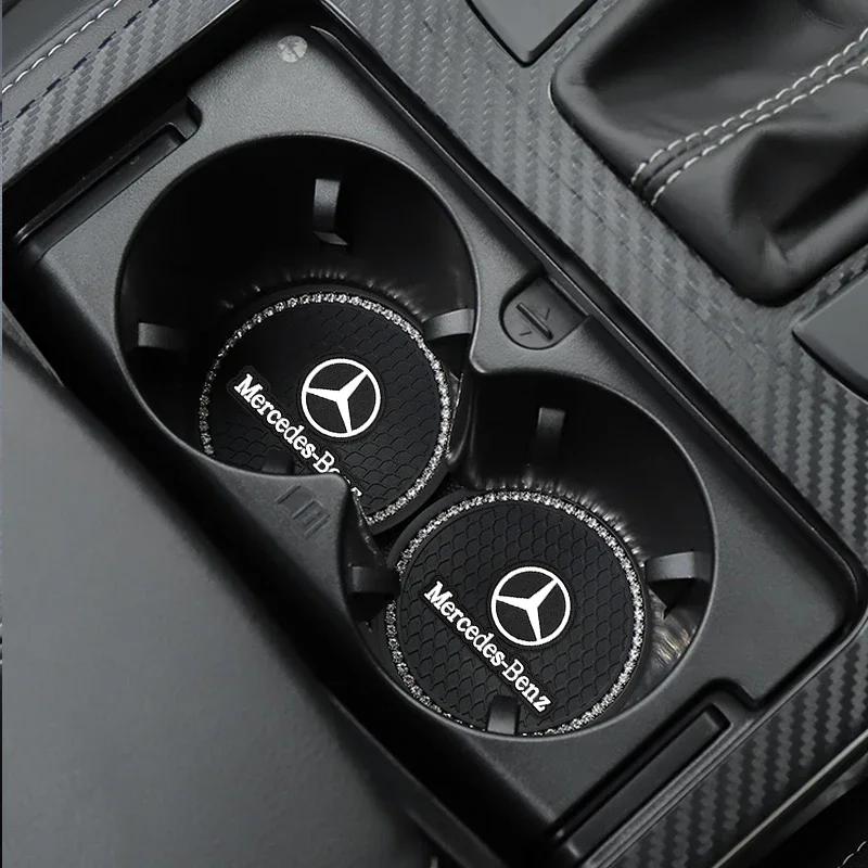 2Pcs PVC Water Cup Mat Car Coaster Anti Slip Pad Accessories For Mercedes Benz AMG GLE GLS CLS GLC CLA GLA GLK ML C197 R231 W167