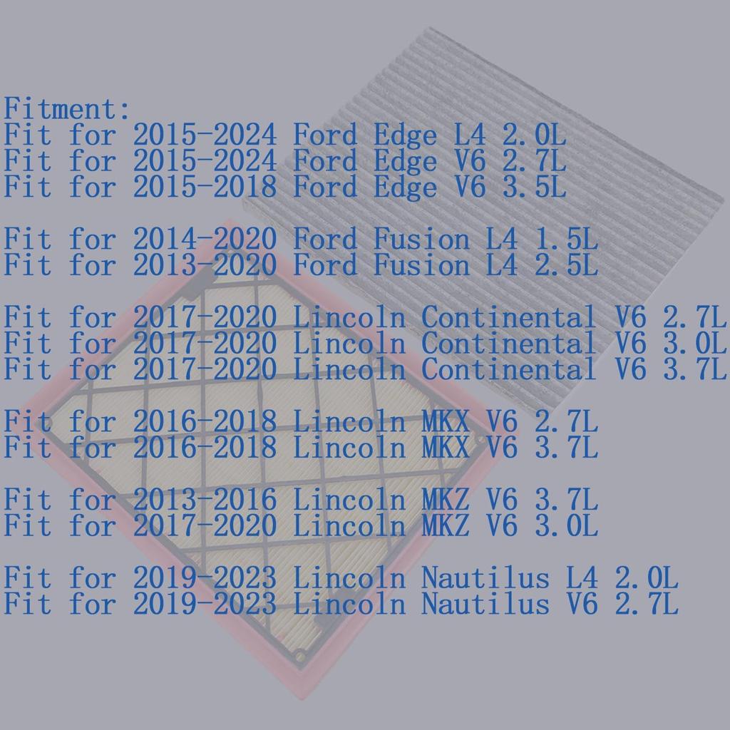 Engine & Cabin Air Filter Fit for Ford Edge Fusion Lincoln Continental MKX MKZ Nautilus, Replace DS7Z9601A DS7Z9601D DG9Z19N619A