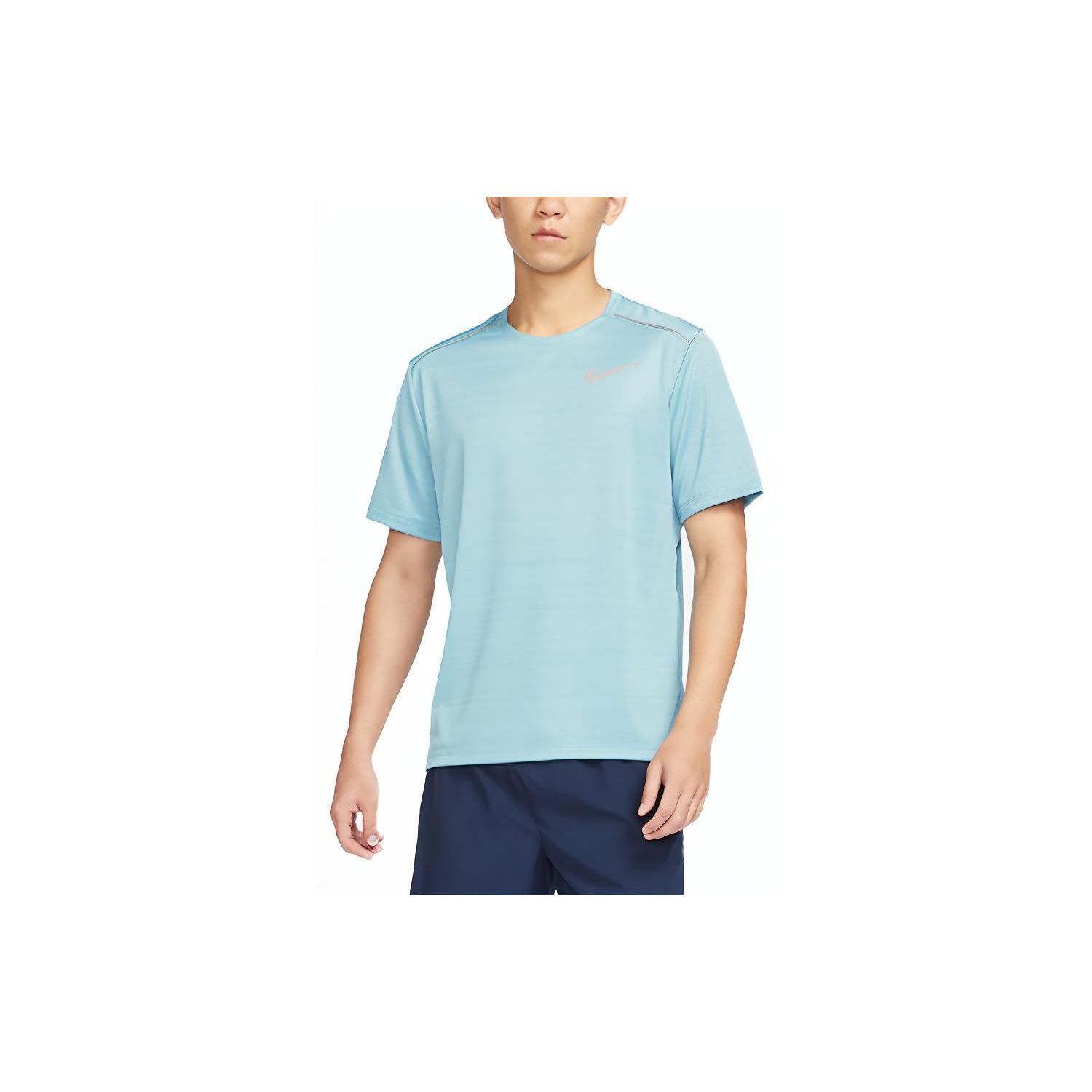

Nike Printed Logo Striped Crew Neck Straight Cut Quick-Dry Short Sleeve T-Shirt Men Tops Blue AJ7566-494 M
