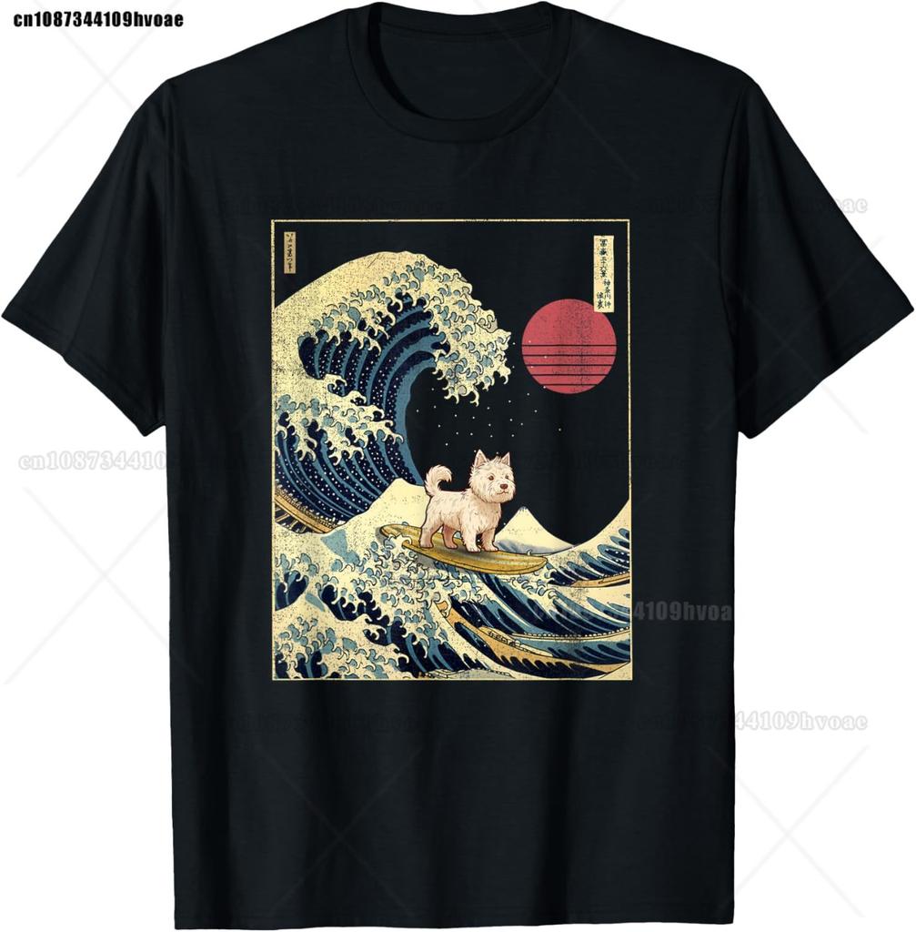 West Highland White Terrier Westie Japanese Kanagawa Wave T-Shirt