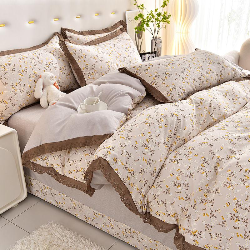 

Комплект постельного белья класса А, легкий, роскошный, высококачественный, мягкий, хлопковый комплект из четырех предметов с ретро-мелким цветочным принтом принцессы 200x230 4pcs