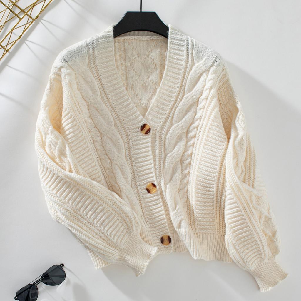 Casual Minimalist Cardigan Knit Outerwear For Women