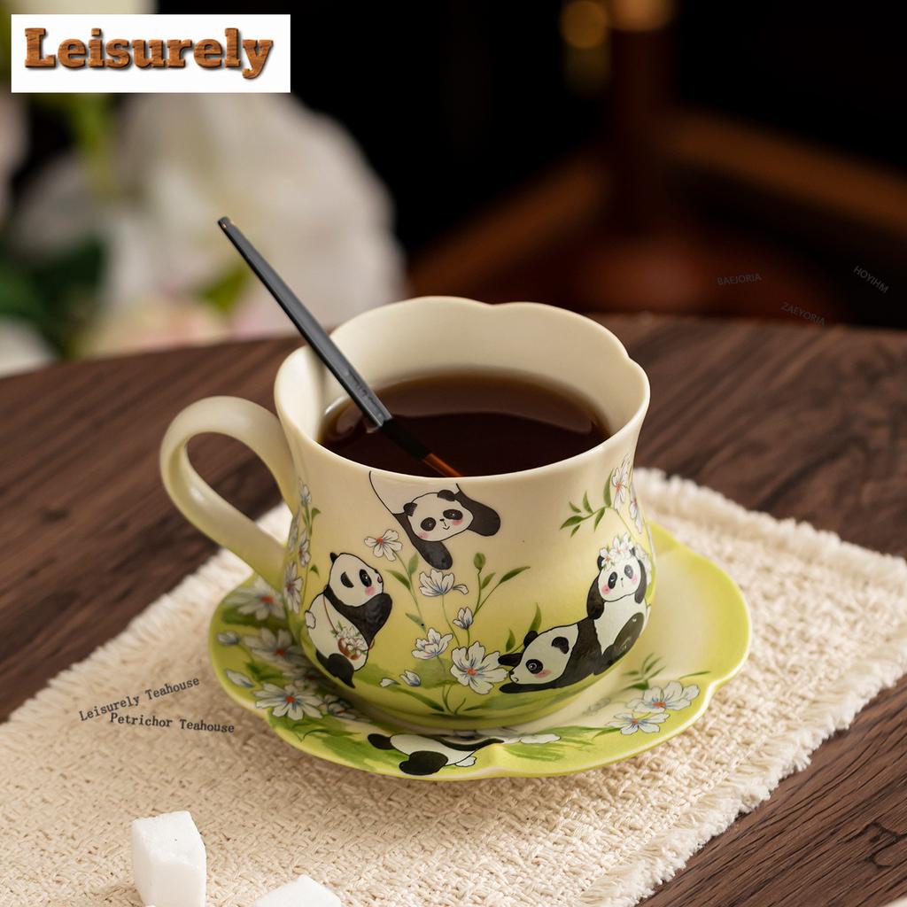 Hoyihmrock 181ml Rock White Panda Spring Coffee Mug With Plate Hot Chocolate Cup Afternoon Tea Mug Cup Saucer Kit Tea Items Gift