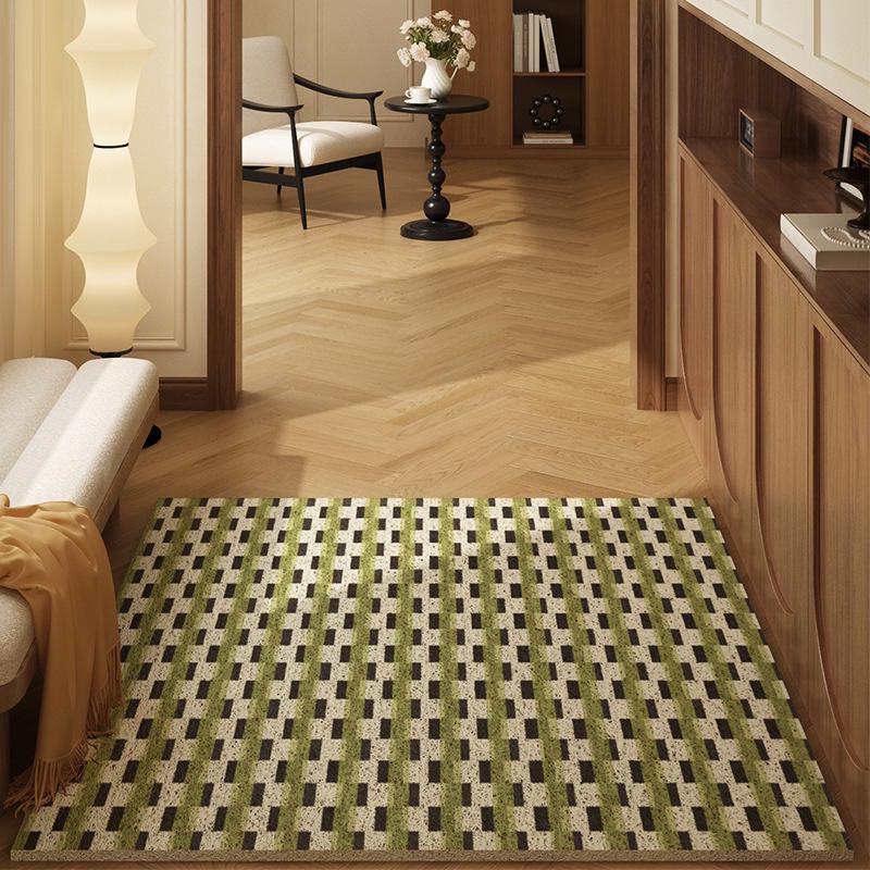 French Vintage Green Silk Doormat: Dirt & Wear-Resistant, Non-Slip Entrance Rug for Indoor/Outdoor Use