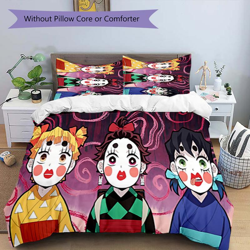 3pcs Demon Slayer Tanjiro Kamado Pattern Bedding Set Duvet Cover Set Includes Duvet Cover &pillowcases, Perfect All Season Bedroom Decoration & Gift