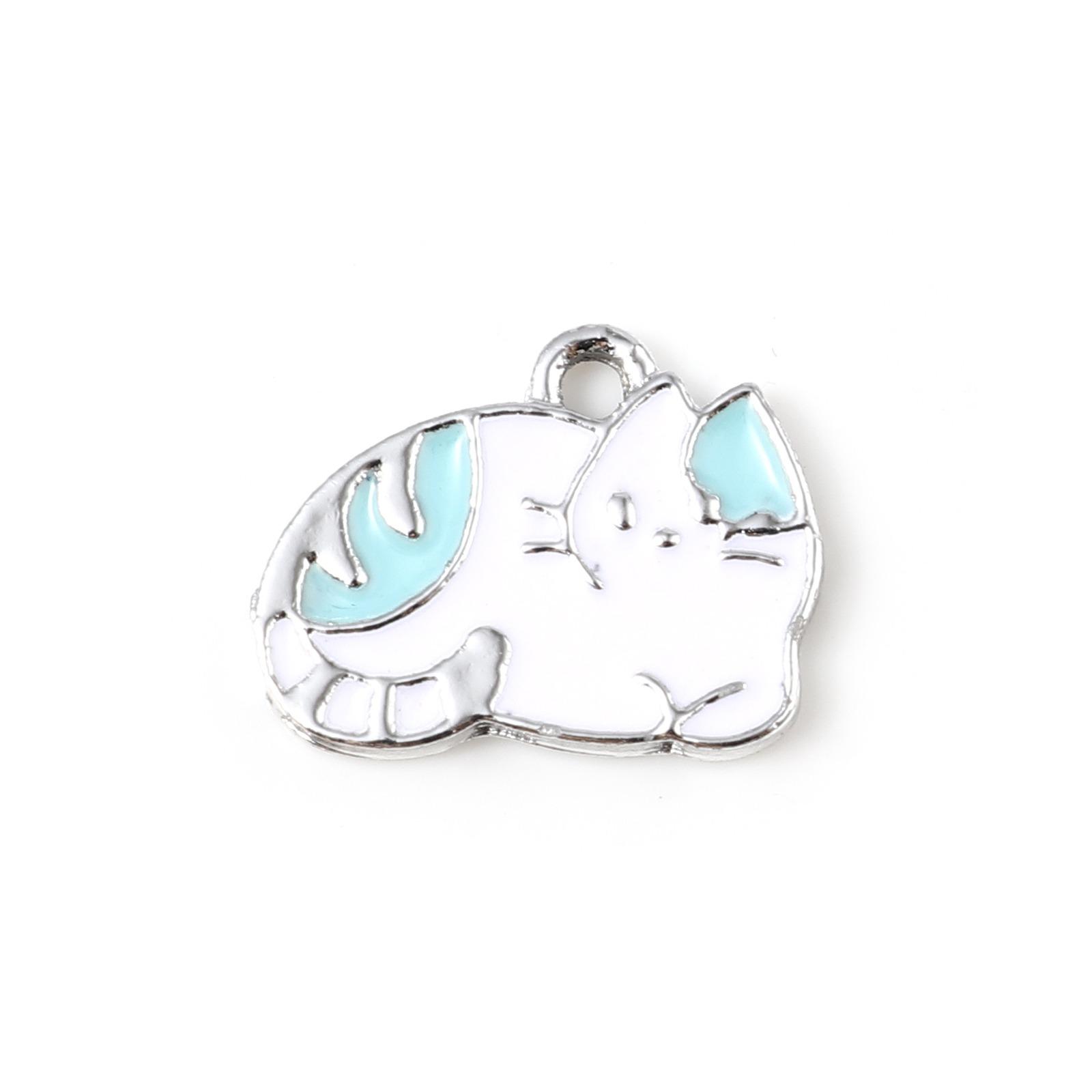 

10PCs Cute Sleeping Cat Charms Pendant For Women Necklace Making Zinc Based Alloy Charms Multicolor Animal Enamel Charms Pendant