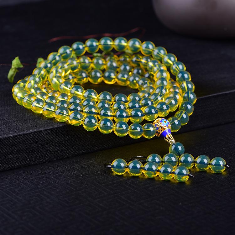 Mexican Blue Amber Bracelet: 108 Purified Water Honey Wax Amber Beads, Unisex Prayer Jewelry