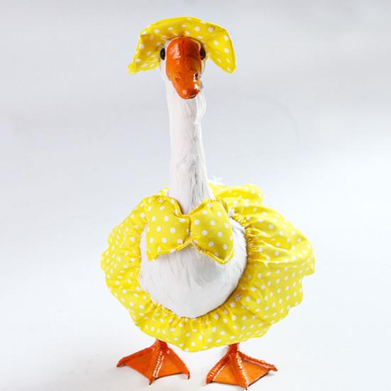 Summer Porch Goose Bikini Clothes Yellow Polka Dot Hawaiian Goose Outfit for 23"/17" Lawn Goose Statue Goose Costume for Outdoor Garden Yard Decor