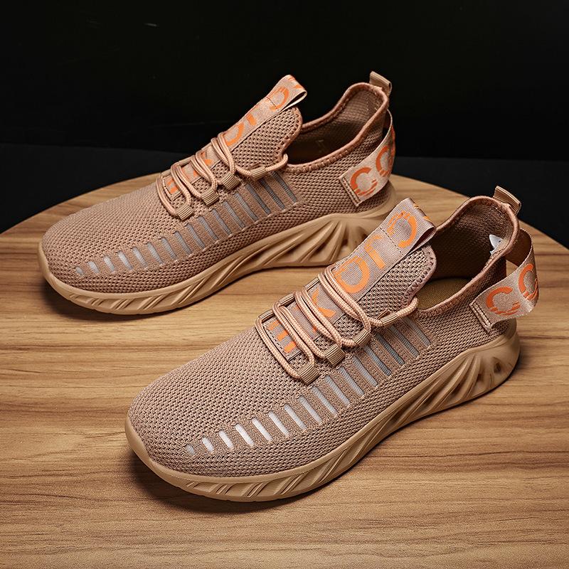 Casual mesh men's sports style fashion fly-woven shoes outdoor single shoes large size breathable running men's shoes