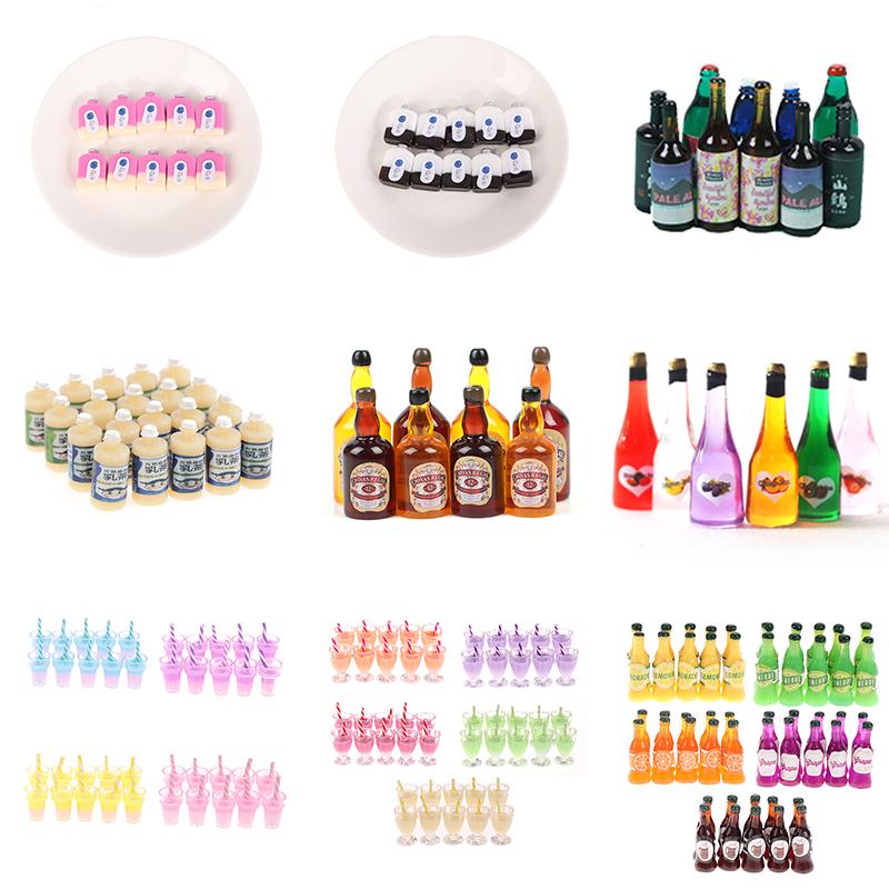 Various Styles 10pcs Mini 1/12 Dollhouse Miniature Simulation Whisky Wine Bottles Pretend Play Toys Doll Food Drink Accessories