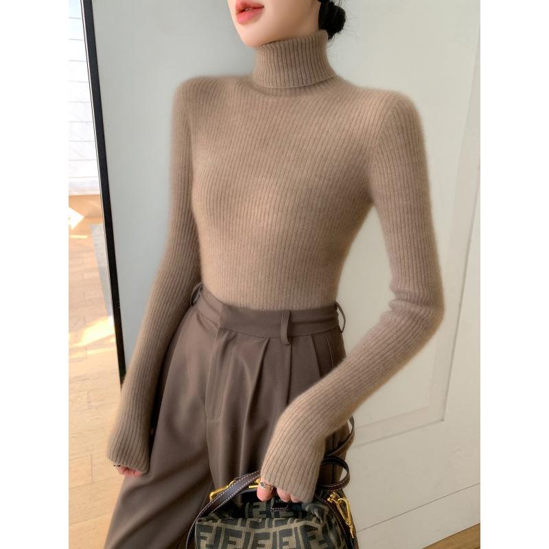 Women's Slim-Fit High-Neck Cashmere Sweater, Solid Color Knit for Layering, 2025 Autumn/Winter Arrival, Flattering Tight-Fit Design.