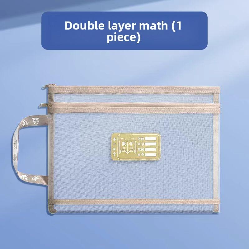 Subject Classification File Bags, Zipper Double-layer Large-capacity Student Homework Bags, Transparent Mesh A4 Document Bags