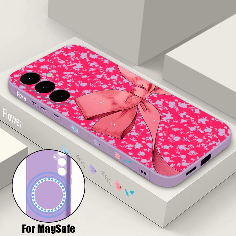 

Colorful Cartoon Bowknots Print Case For Samsung Galaxy S26 S25 Ultra S24 S23 FE S22 Plus S21 Built-in Metal Plate Magnetic Silicone Cover Samsung S23 FE