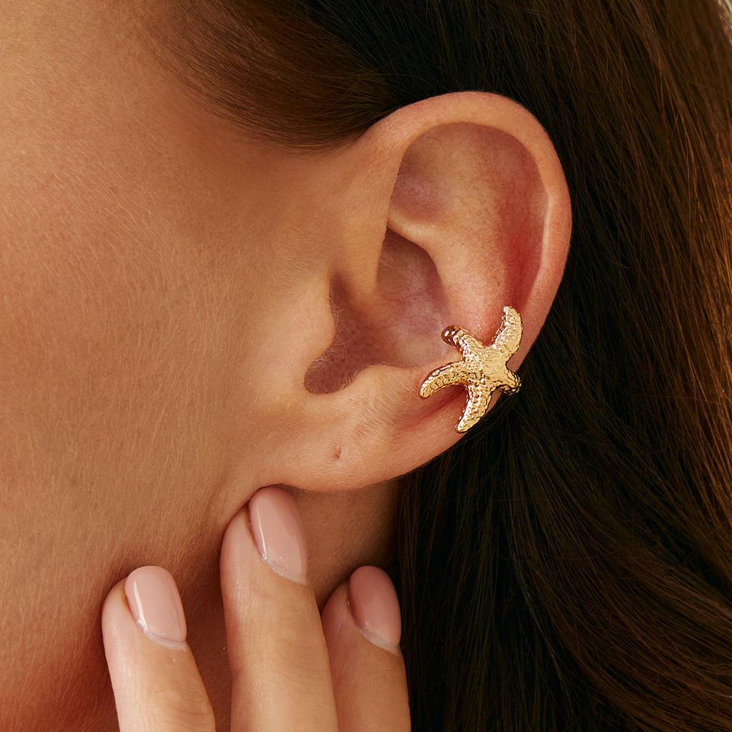 Holiday Wind Starfish Shell C-Shaped Earrings Simple Metal Flower Moon Earrings