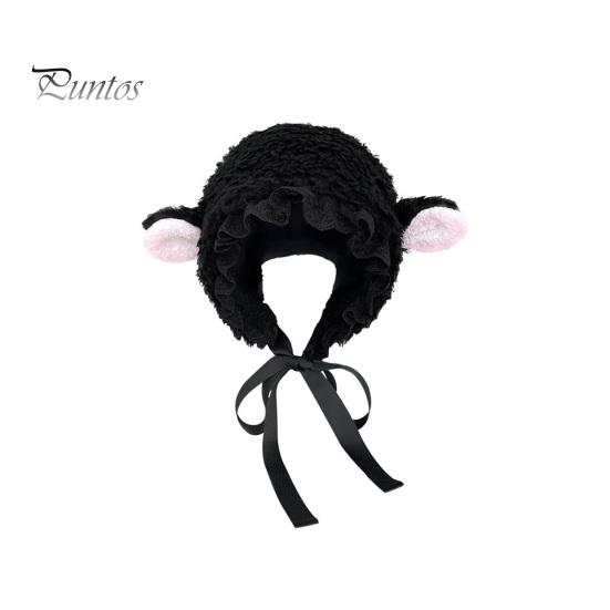 Lady Winter Hat Ladies Photo Prop Sheep Ear Decor Solid Color Fluffy Thick Keep Warm Windproof Adjustable for Students