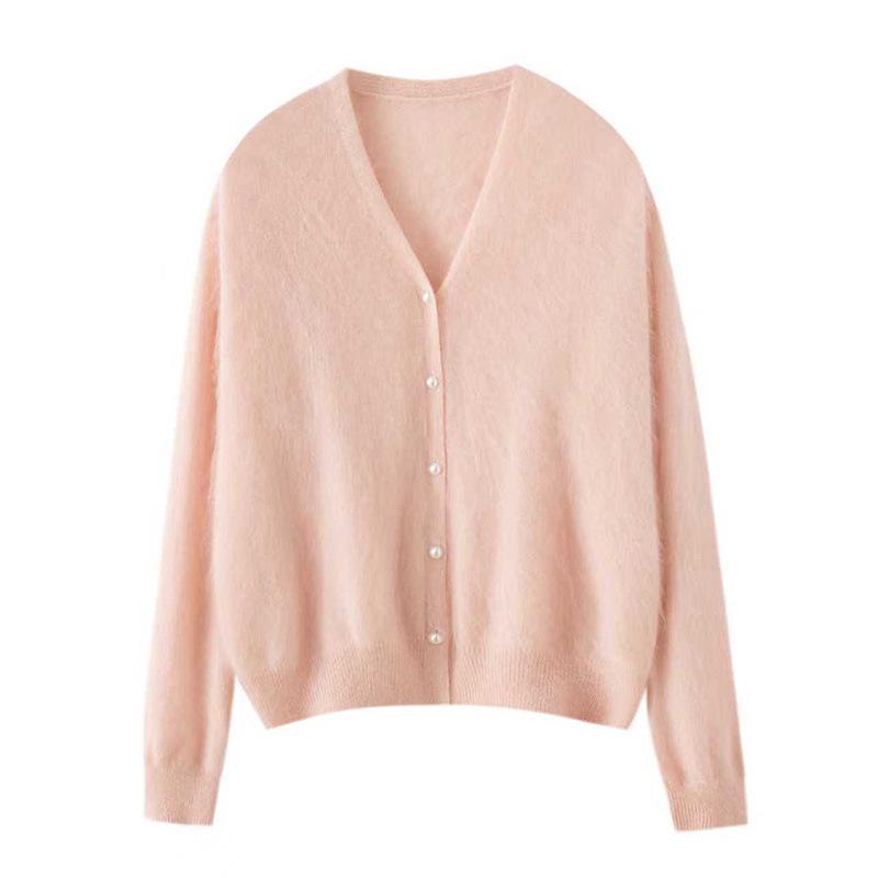Pure Cashmere Women's Pearl Button Cardigan - Gentle, Loose, Lightweight Outerwear for Autumn 2026