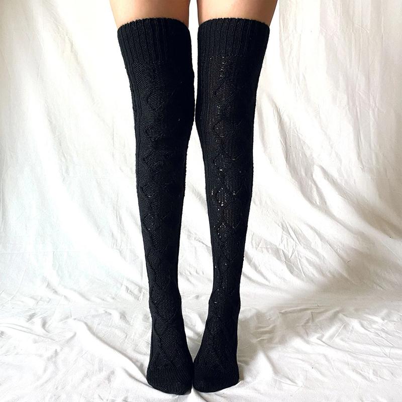 Legere gestrickte Zopf-Kniestrümpfe Strümpfe Damen Winter Dicke Warme Strümpfe Lange Oberschenkelhohe Socken Weihnachtsgeschenk One Size white