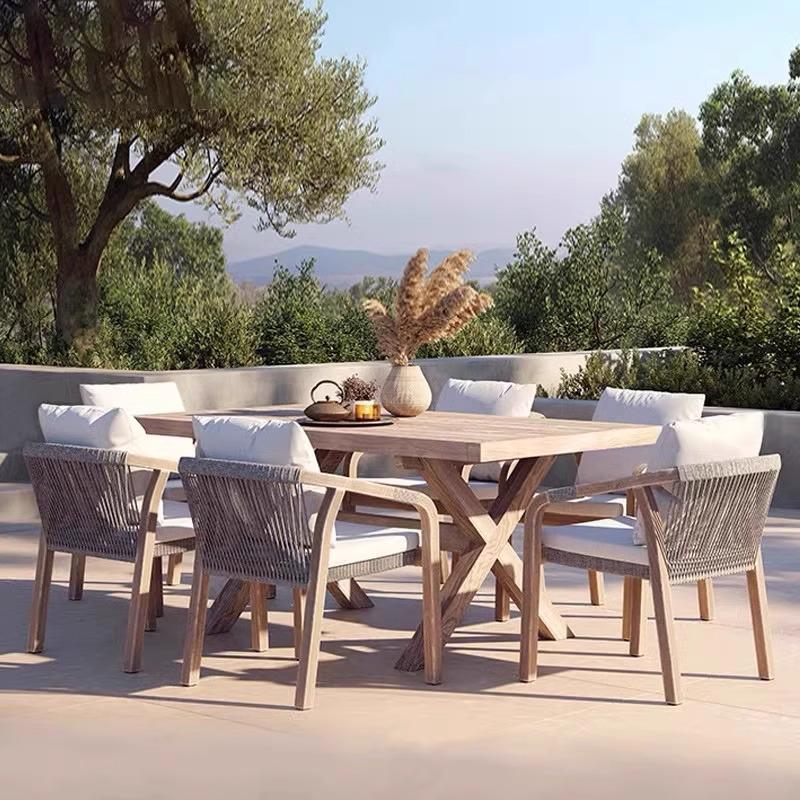 Teak Rattan Outdoor Dining Set: Waterproof Table & Chairs for Terrace or Garden