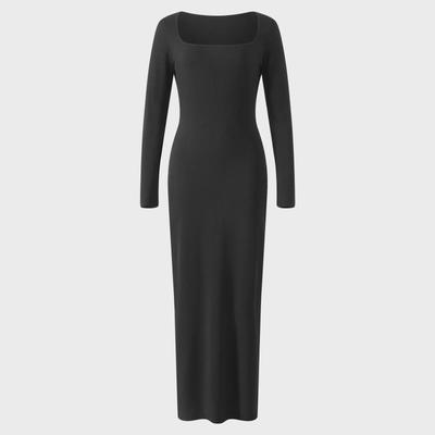 Elegant Slim Fit Square Neck Dress for Fall and Winter