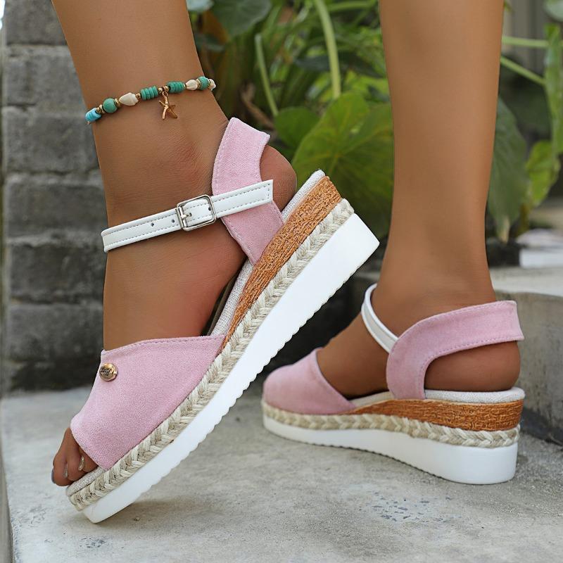 Fashion 2025 Plus Size Adjustable Buckle Straps Women's Mixed Color Sandals Platform Wedge Outdoor Casual Round Toe Shoes for Daily Wear