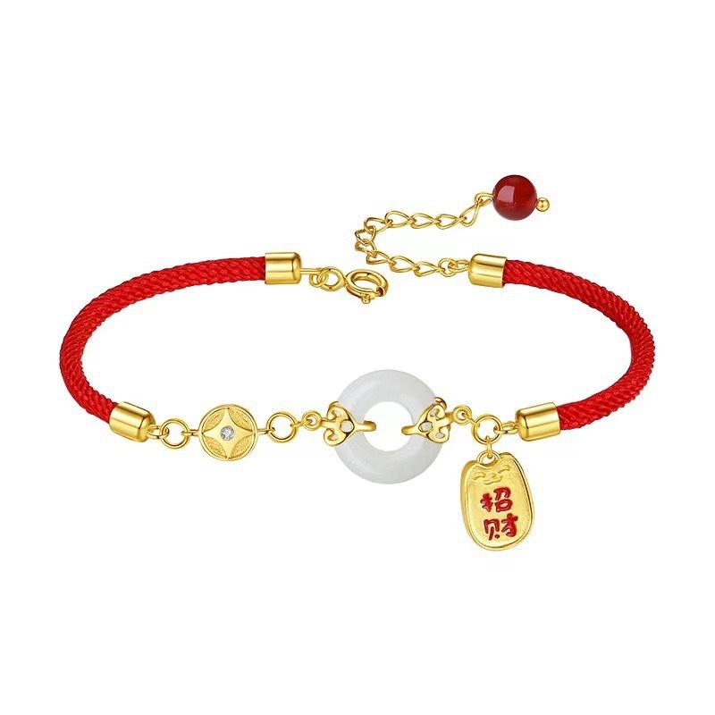

Счастливый Нефрит Хэтянь Защитная Пряжка Красная Веревка Браслет для Перевозки Женский Гуочао Новый Китайский Стиль Девушки Ветер Инс Хорошее Значение Ювелирные Изделия