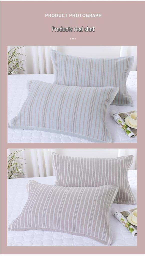Universal Pure Cotton Multi-layer Gauze Pillowcase with Double Layer Fine Stripes for Adults