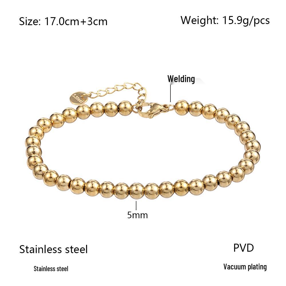 Bracelet Européen & Américain Minimaliste en Acier Inoxydable Élastique à Perles Dorées pour Femmes