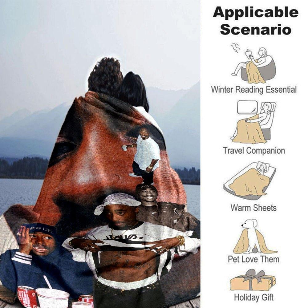 1 Stück 2Pac Hip Hop Decke Weich Leicht Ganzjahres Mehrzweck Überwurf für Sofa, Bett, Büro & Picknicks, Französischer Stil mit Ikonischem Albumcover & Zitaten
