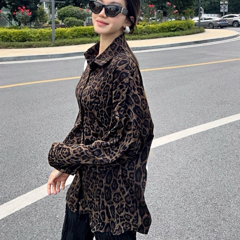 2025 Long Sleeve Leopard Print Women Shirt Plus Size Spring and Summer New Casual Office Blouse Jacket Lapel Loose Simple Coat Women Clothing 3137