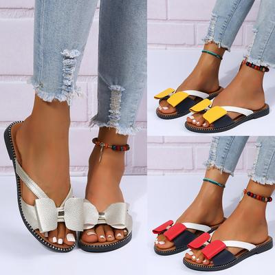 Summer Open Toe Slippers With Bow Dressy Fashion Indoor Outdoor Slippers Casual Comfy Summer Beach Shoes