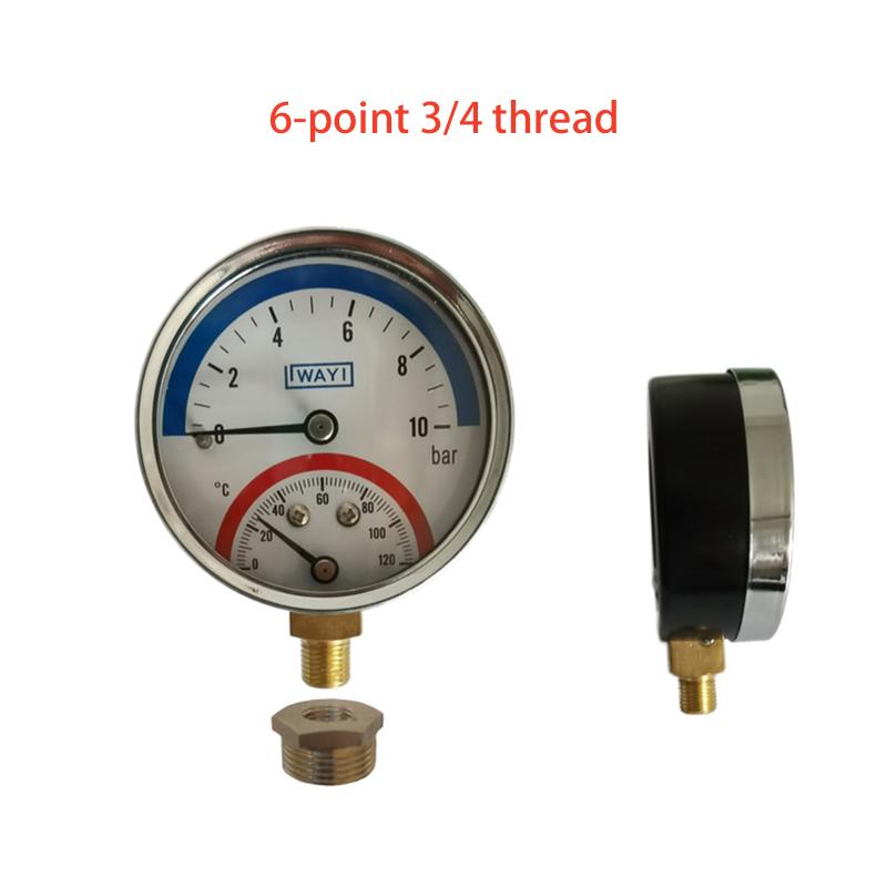 1PCS 2-In-1 Pressure Gauge And 10 Bar Temperature And Pressure Gauge Temperature 0-120°C Temperature And Pressure Meter