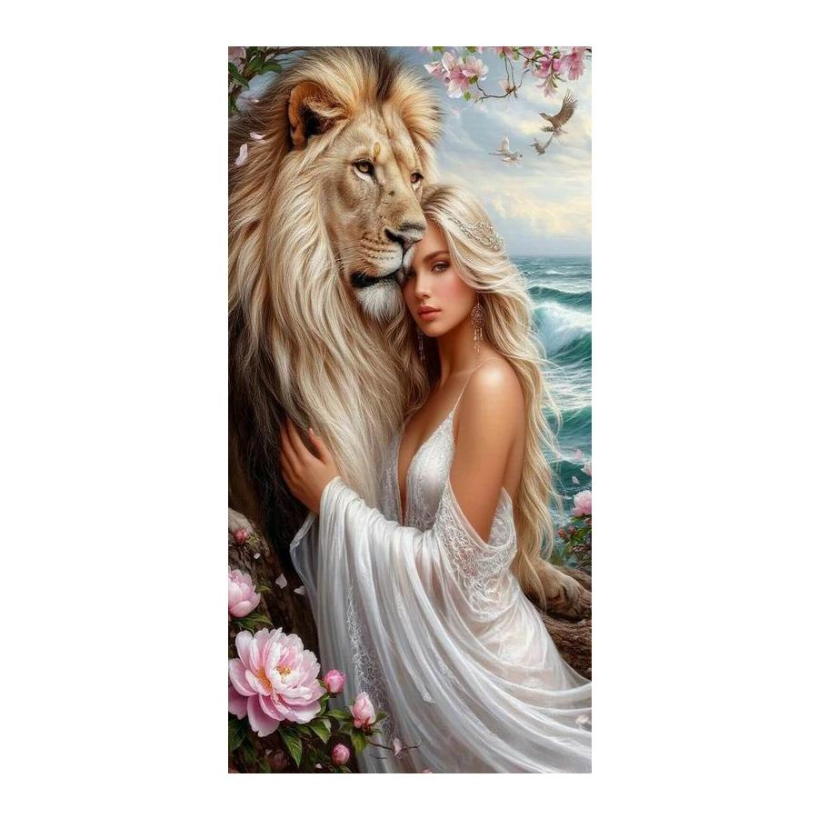 

Women and Lions Large Size Diamond Painting New Collection Animals Diy Full Drill Rhinestone Embroidery Mosaic Cross Stitch Kits Square drill 30x60cm