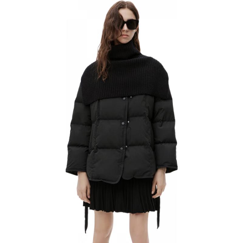 MO&Co. New Chinese Style Wool Shawl Down Jacket with Belt