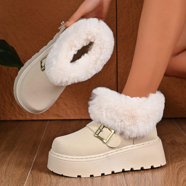 Damskie Duże Rozmiary Miękka Podeszwa Futrzany Kołnierz Zimowe Ciepłe Futrzane Jedne Śniegowce Pikowane Wyściełane Botki Kostki Antypoślizgowe Turystyczne Codzienne Sportowe Bawełniane Buty