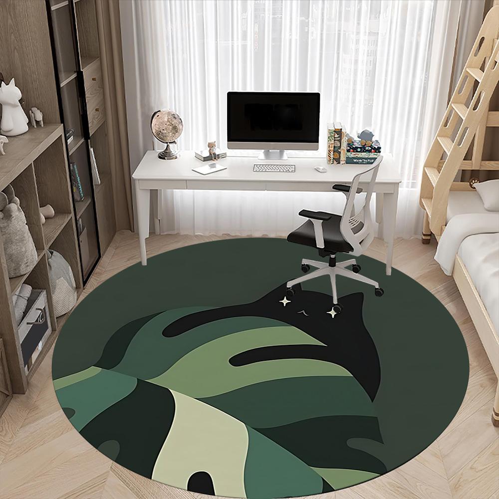 1pc Cat Night Office Round Area Rug, Indoor Mat Suitable For Office, Under Office Chairs Bedroom Living Room Home Decor, Room Deco205
