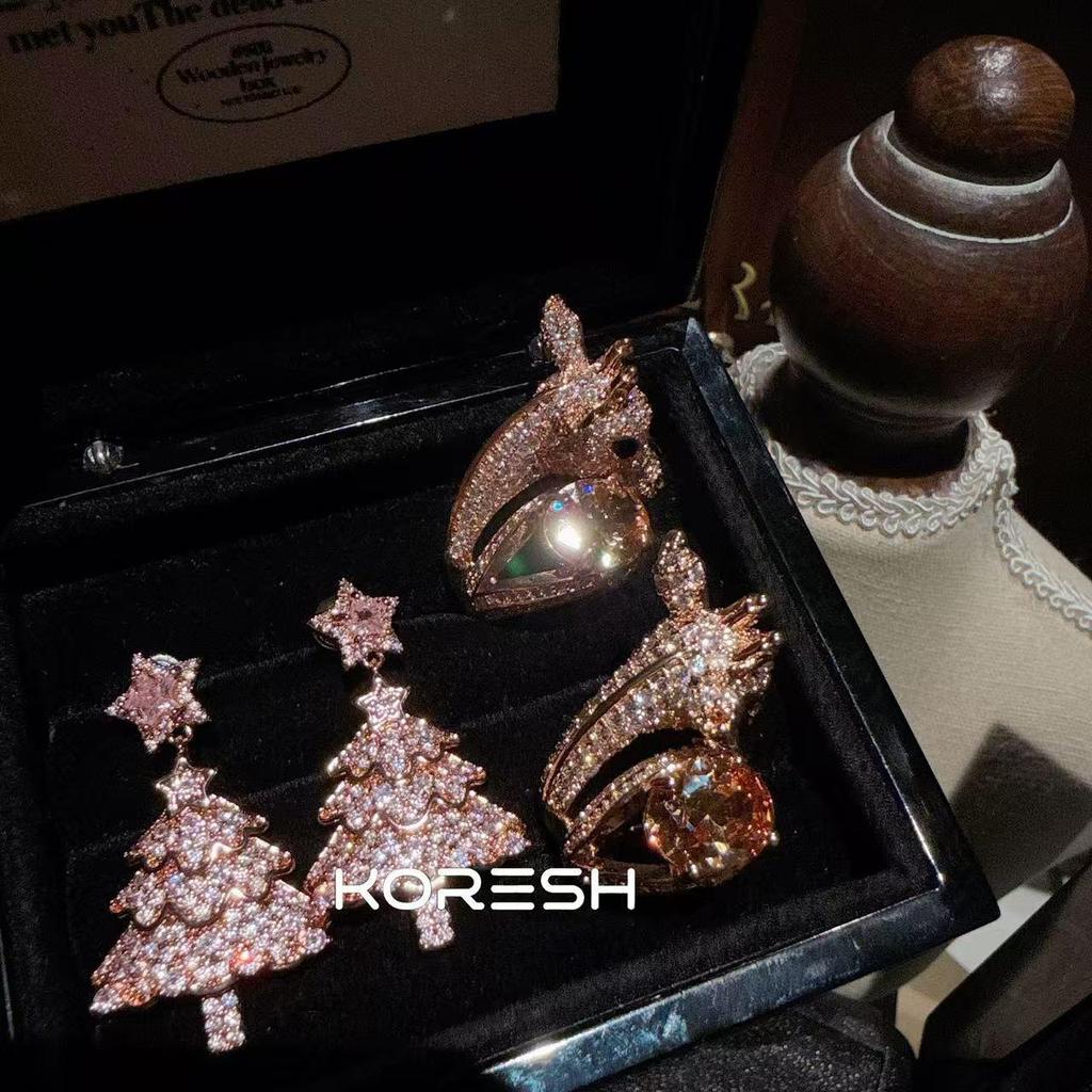 Atmosphere Flash Diamant Rosa Stern Ohrringe & Orange Diamant Rentier Ring