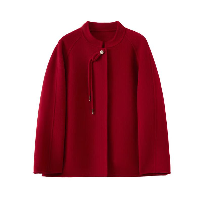 Hengyuanxiang Women's 100% Wool Mandarin Collar Coat