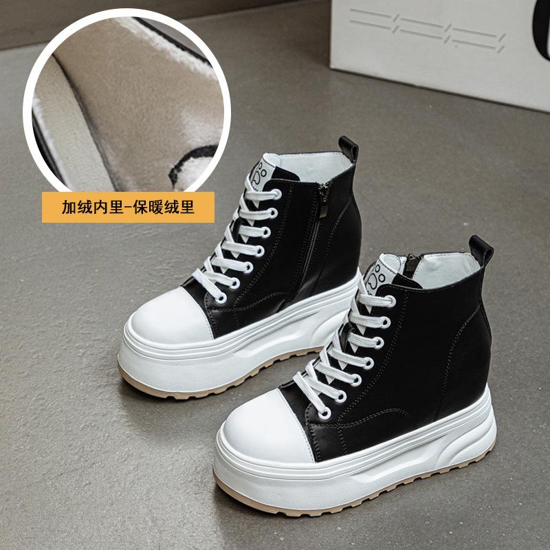 High-top shoes women's autumn and winter 2025 new little white shoes platform-soled lace-up short boots women's fashion solid color simple women's sho