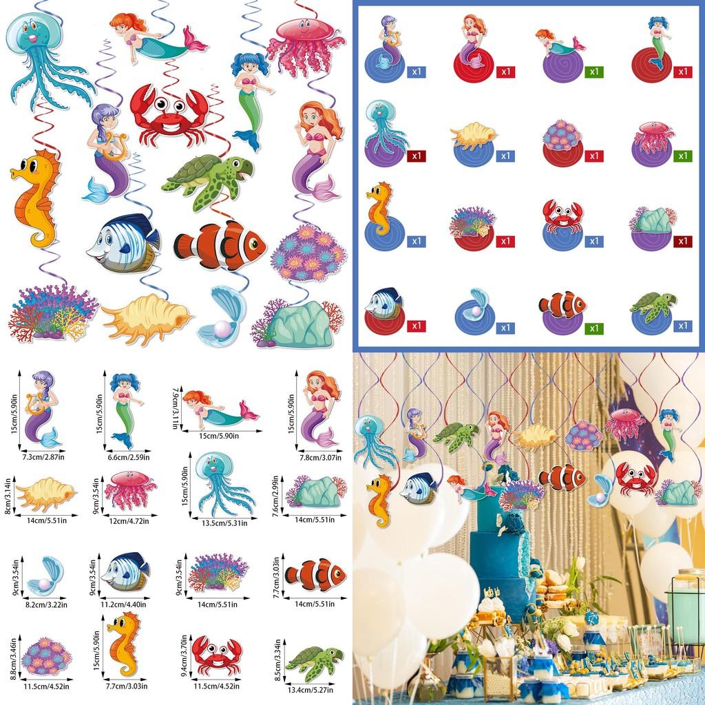 Theme Mermaid Venue Decor With Crab Seahorse Paper Spiral Hangings Parties For