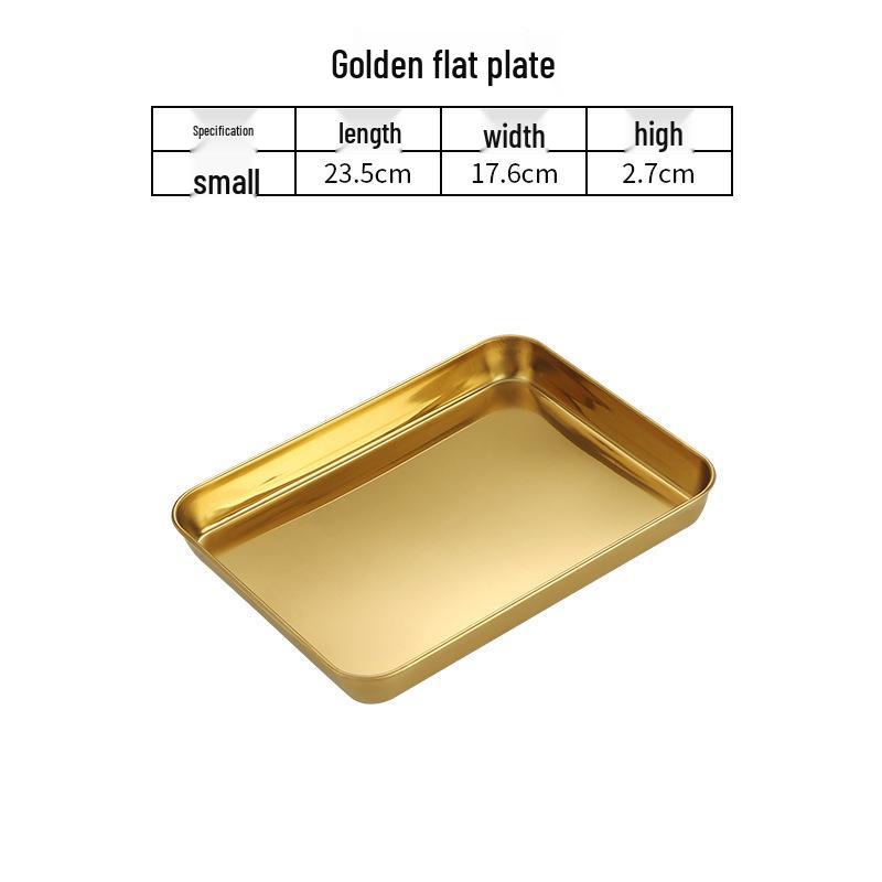 Korean Style Stainless Steel Gold BBQ & Grilling Plate - Versatile Rectangular Tray for Rice, Noodles, Steaming, and Snacks