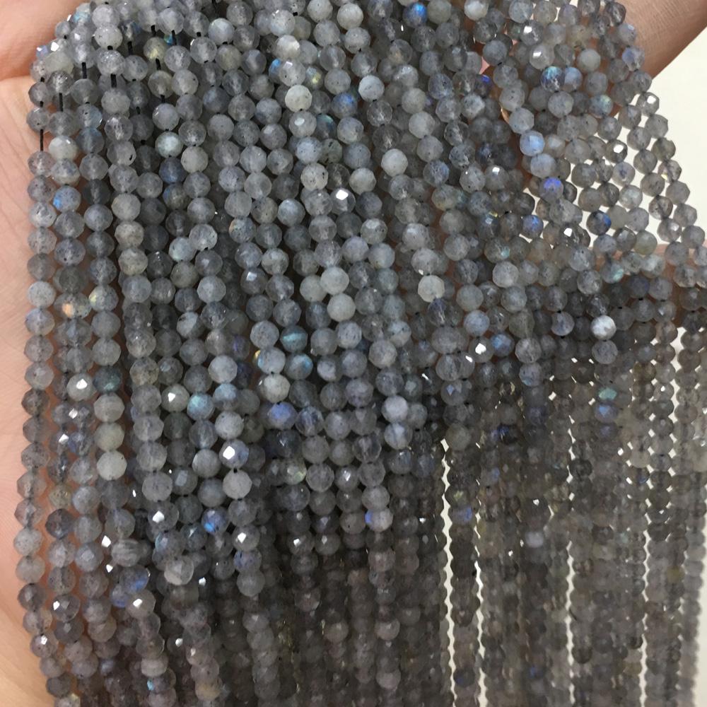 1String, Faceted Natural Stone Beads, 2mm, 3mm Small Round Turquoise Tourmaline Obsidian Gems Loose Spacer Beads for Jewelry Making DIY Crafts, 38cm