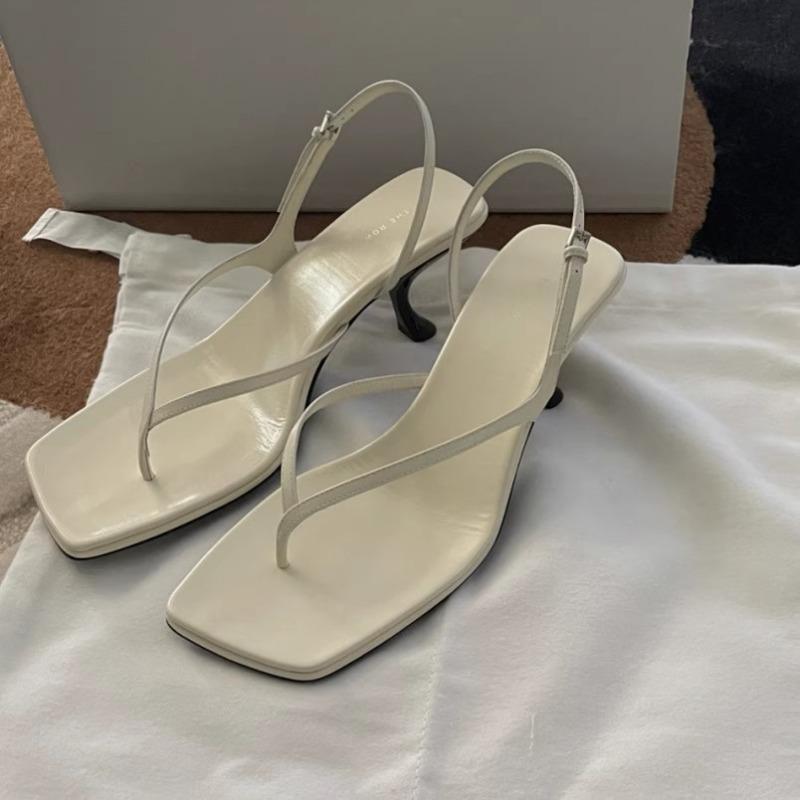 New French Cat Heel Mid Heel Herringbone Sandals for Women's Summer Outwear Open Toe Clip Toe High Heel Sandals  De Mujer