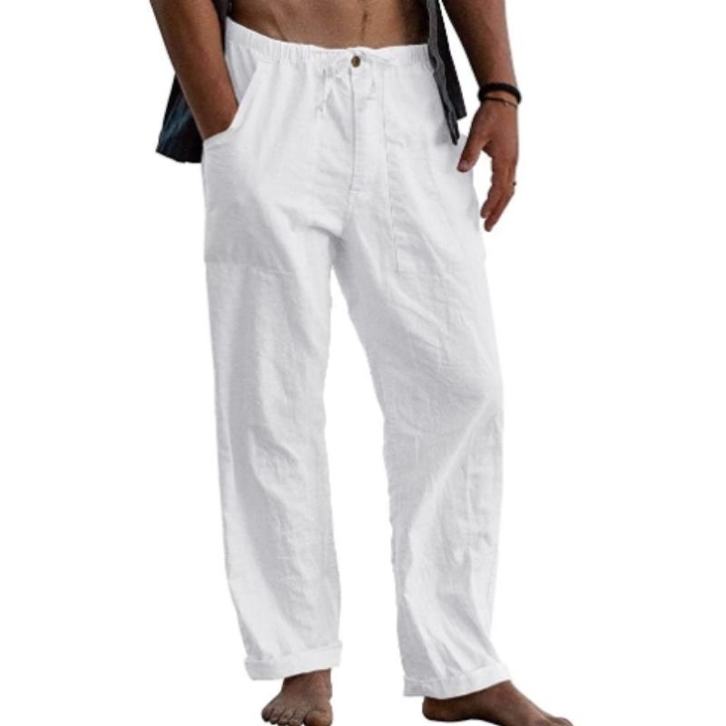 Herren-Leinenhose, locker, lässig, Sommer, Stretch-Taille, Kordelzug, lockere Hose
